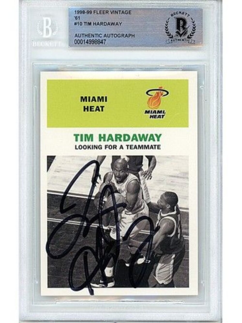 Tim Hardaway Signed 1998-99 Fleer Vintage 1961 Basketball Card Beckett Autograph